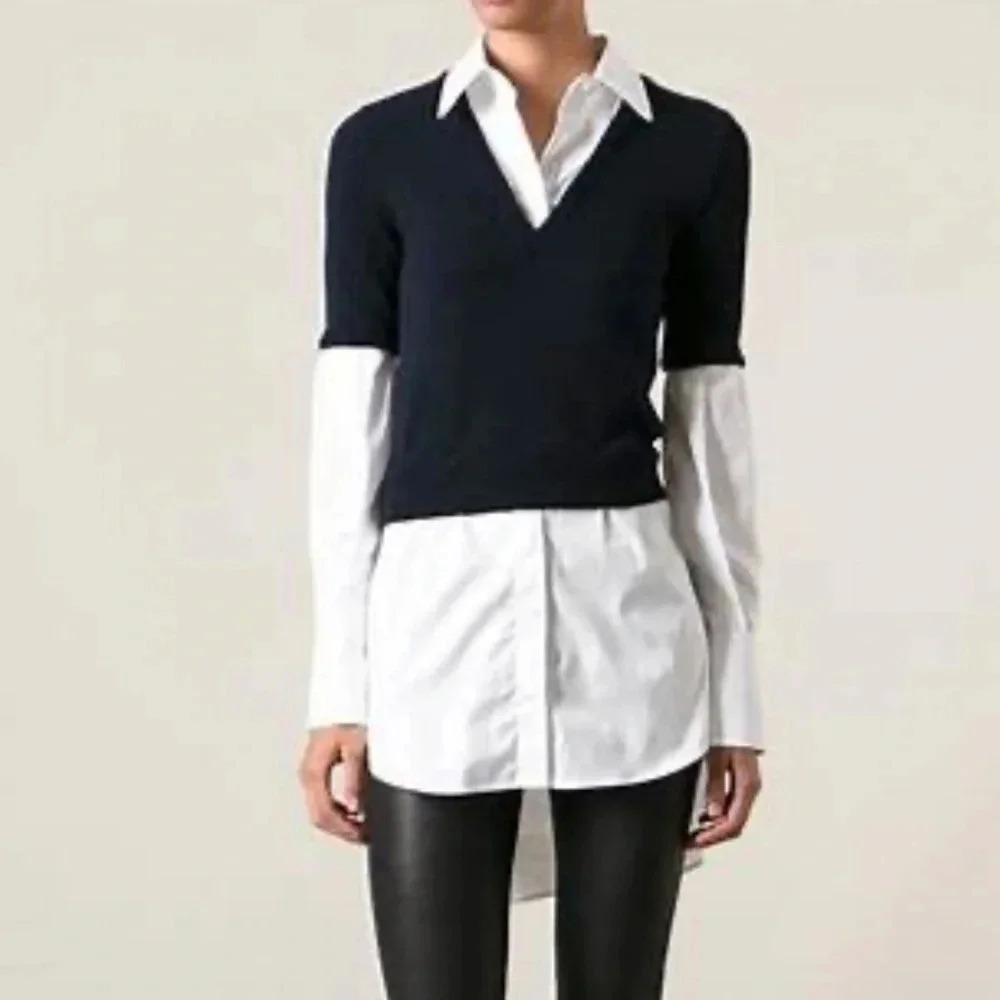 Alexander McQueen Designer Elegant Black and White Layered Women's Top